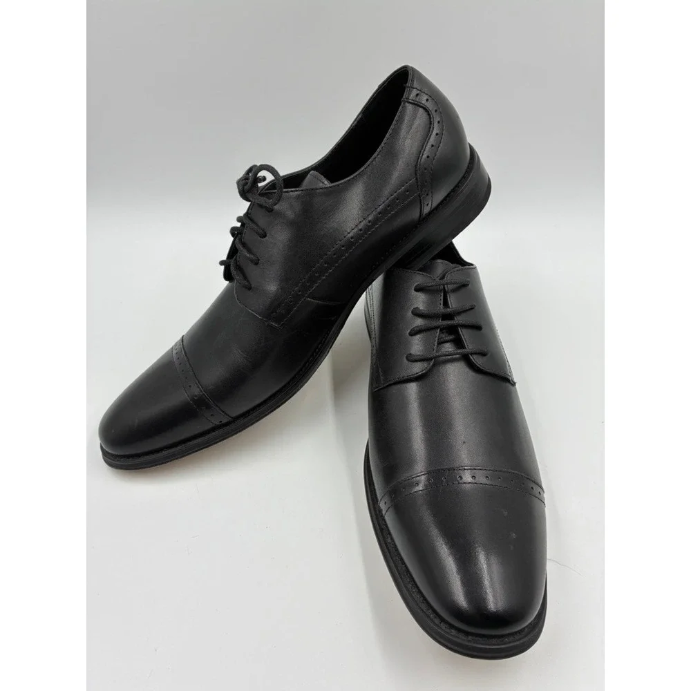 Asher Green Mens Black Cap Toe Oxford Dress Shoes Genuine‎ Leather Size 11 READ